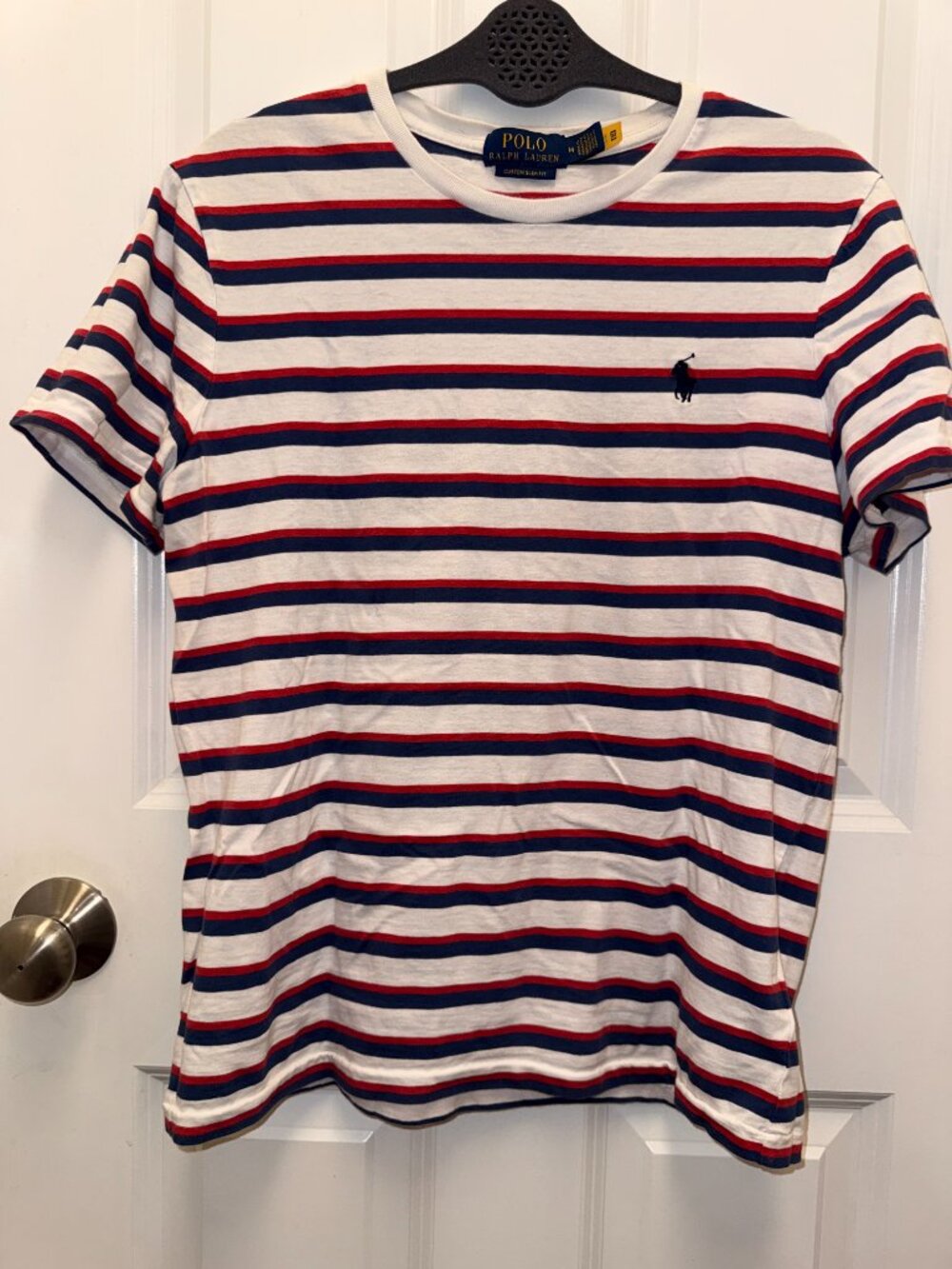 Polo Ralph Lauren Men's Custom Slim Fit Striped T Shirt Red Navy White M